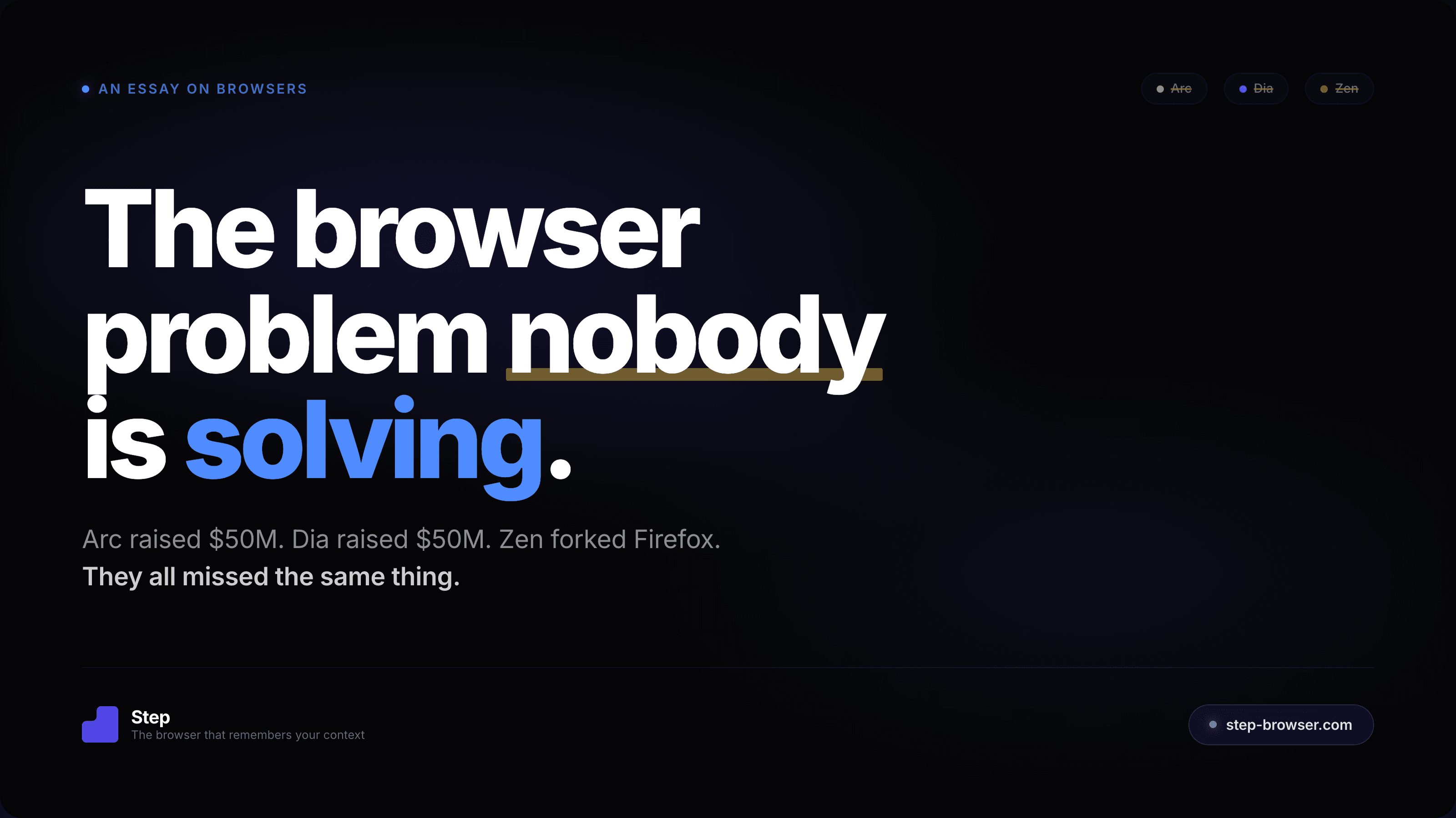 Le problème des navigateurs que personne ne résout. Manifeste Step Browser.