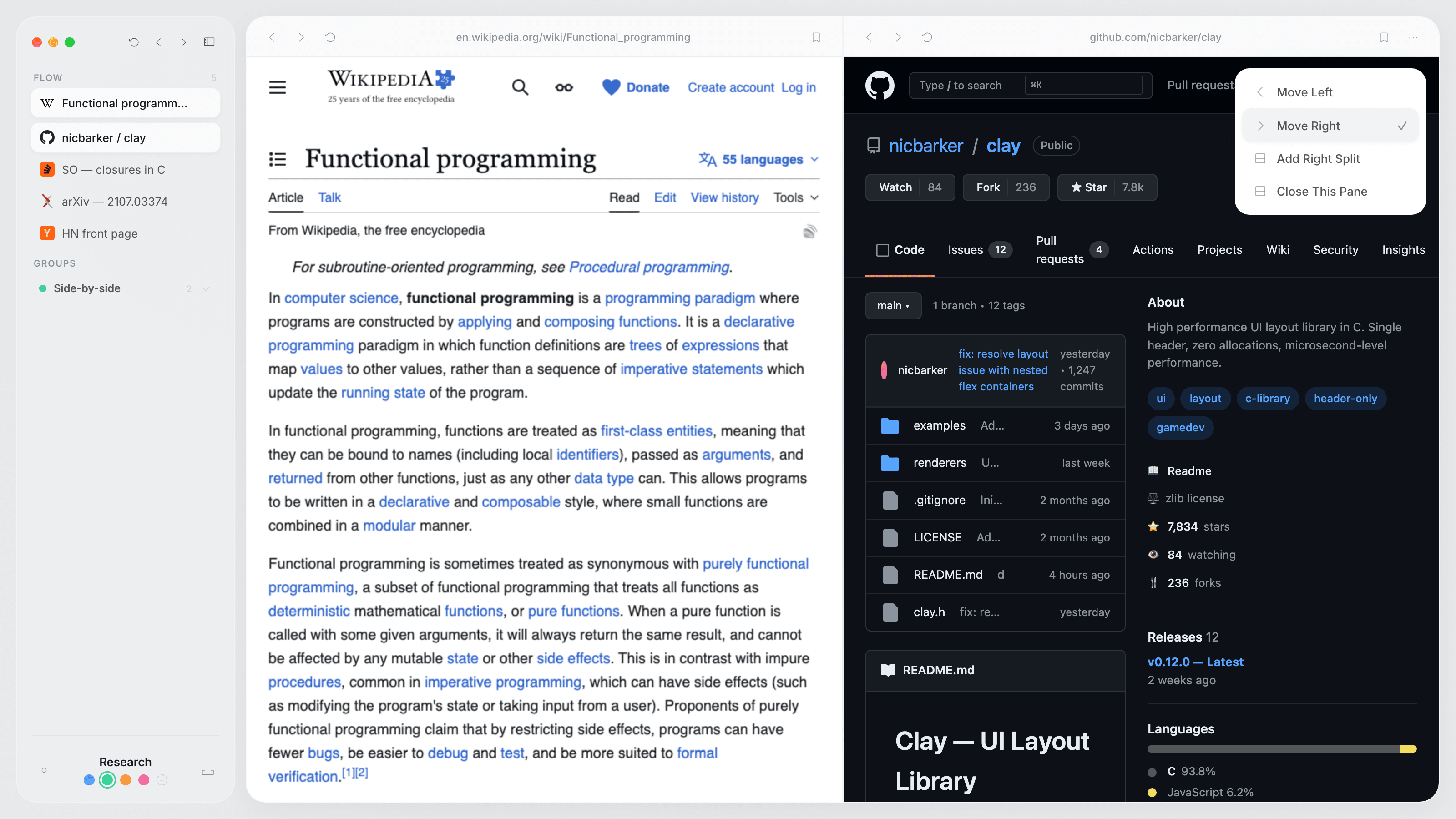 Step Browser split view, two pages side by side with independent navigation